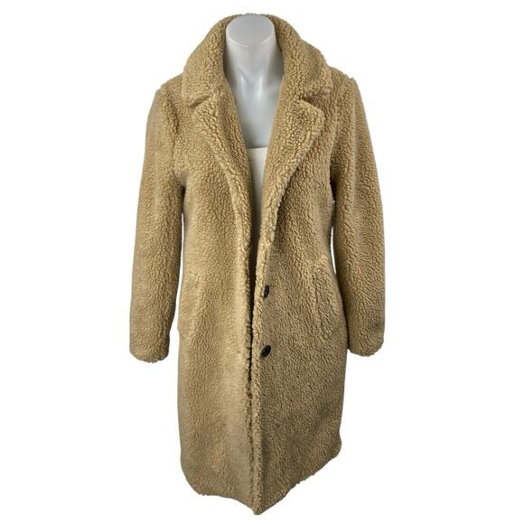 NEW Abercrombie & Fitch Brown Tan Button Long Sleeve Sherpa Overcoat Jacket Sz S - Picture 1 of 4